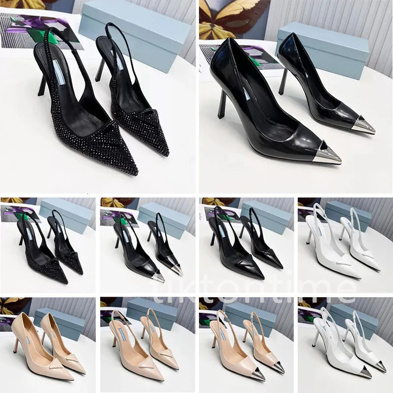 Designer Sandals Pointed High Heel Single Shoes Triangle 3.5cm 7.5cm Kitten Heels Sandal for Women Black White Pink Blue Wedding Shoes