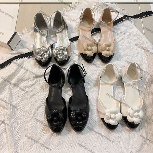 Designer Sandals Camellia Embellished Ankle Strappy Lambskin Flats womens Slippers ivory silver black shoe Sliders men shoes beige mens wome