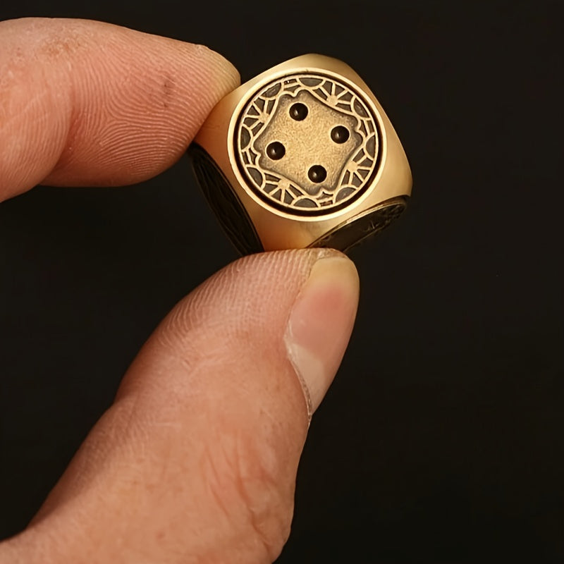 TEMU 1pc Vintage Hand-polished Brass Dice Ornament - Antique Six-sided Decorative Piece With Intricate Patterns, Golden & Room Tabletop Decor For