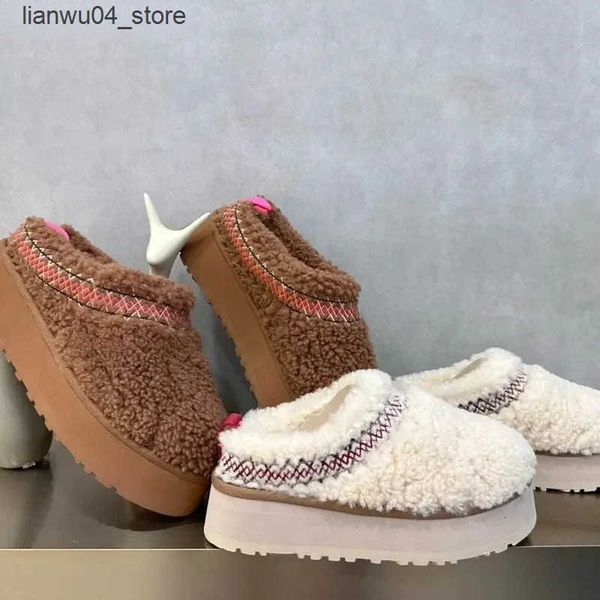 Boots 2024 New Women Fur Slippers Ankle Boots Flats Platform Short Plush Warm Flip ps Cotton Shoes Designer Winter Snow Botas H250113