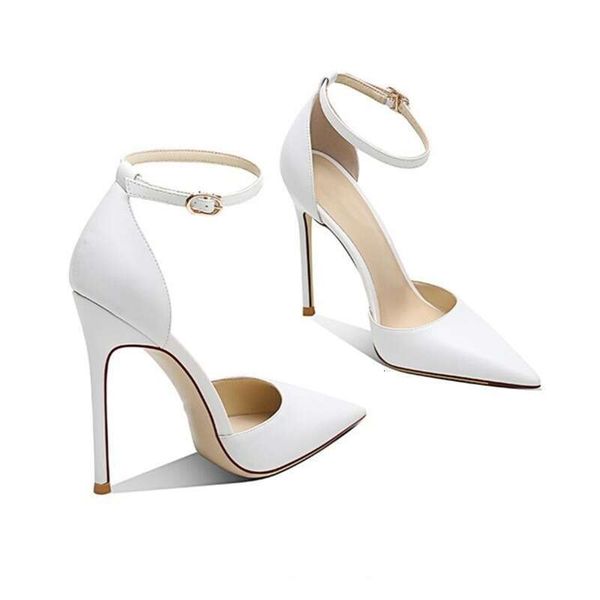 Solid Color Leather Pointed 11Cm Slim White High Heel Banquet Women&#039;s Shoes 36-45 Professional Office Girl Sandals
