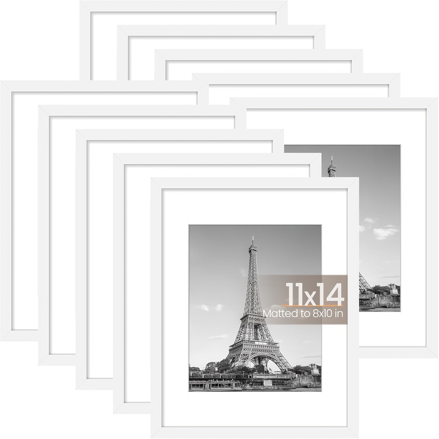 TEMU 11x14 Picture Frame Set Of 10, Display Pictures 8x10 With Mat Or 11x14 Without Mat, Multi Photo Frames Collage For Wall Display, White, Large
