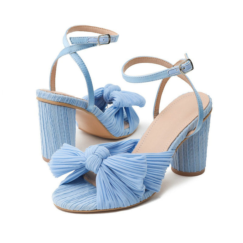 2024 Fashion Women Sandals with Thick Bow Fairy Silk Sandals Retro Fairy Shoes Lady Zapatos Super-high Heel