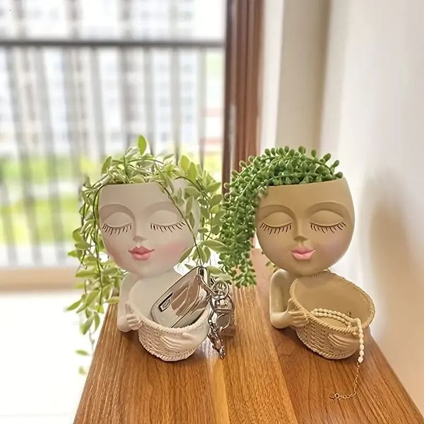Planters Pots Planters Pots Girls Face Head Flower Planter Succulent Plant Container Pot Flowerpot Home Decor Tabletop Ornament Garden Decor