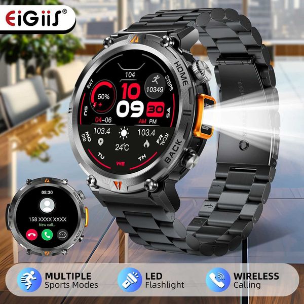 EIGIS KE3 BT Call Smart Watch Mens Full Touch Screen Health Monitor Clock with Flash Mens Smart Watch Suitable for iOS and Android T241213