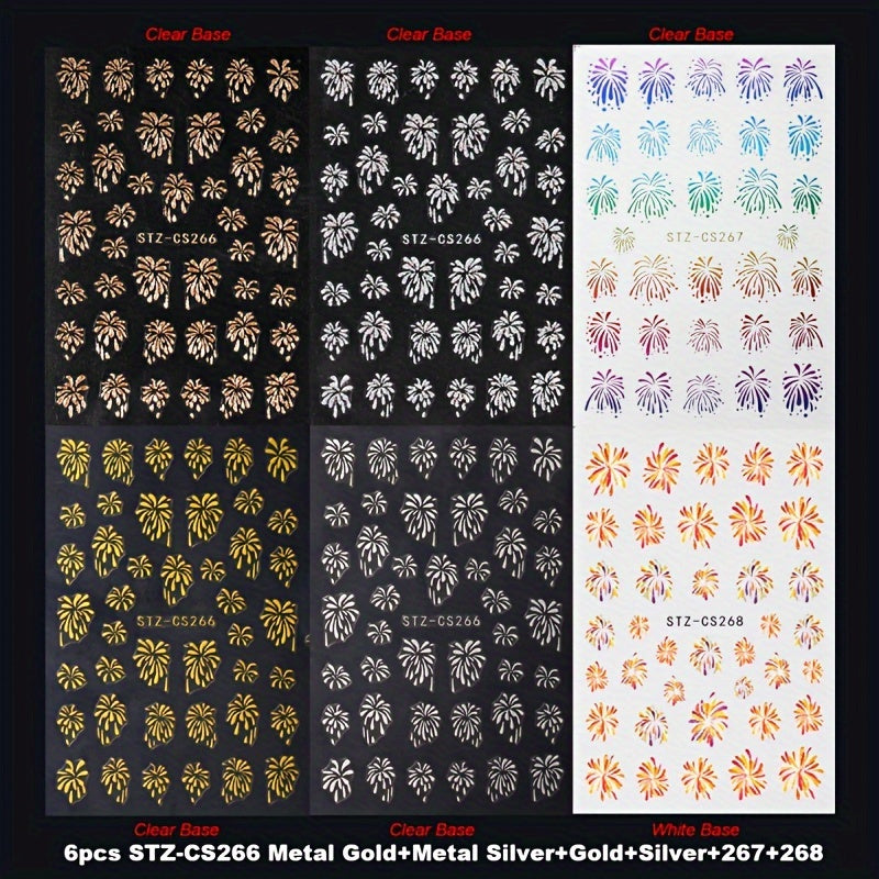 TEMU 6pcs 3d Glitter Nail Art Stickers Self Adhesive Sparkling Blooming Art Decals For New Year Nail Art Decoration