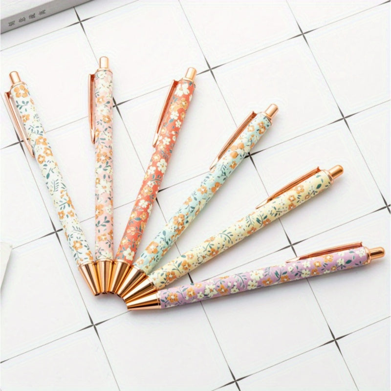 TEMU 6pcs Metal Flower Ballpoints Pens Fancy For Women Retro Floral Cute Pens Metal Retractable Pen Flower Journaling Gifts For Girls School Office