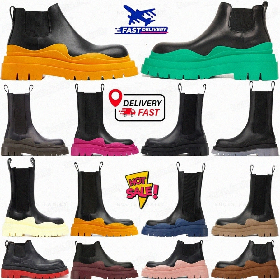 designer boots womens men Booties Bounce Tire Boot Mid Chelsea Black Grass Stride Lace-Up Ankle Beige Amalfi Blue Brown Green