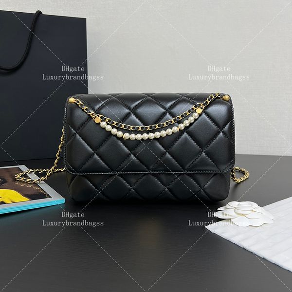 Imitation Pearls Chain Crossbody Bag Designer Evening Bag 23CM 10A Mirror Quality Lambskin Flap Bag With Box 24C50