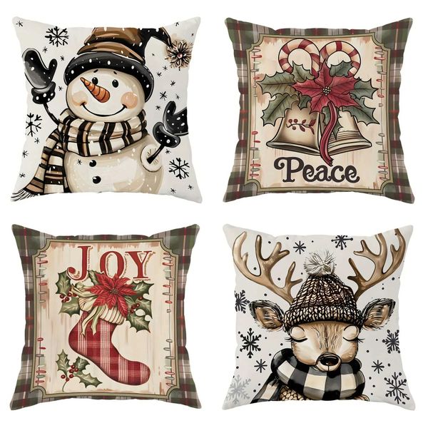 Merry Christmas decoration pillowcase Snowman fawn socks bell pattern suitable for home room sofa cushion cover New Year giftXJ241026