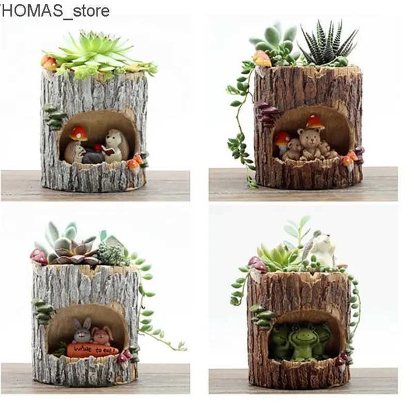 Planters Pots Cute Small Animal Family Hedgehog Bear Frogs Figurine Resin Flowerpot Home Garden Desktop Flower Pot Succulent Bonsai Plant De