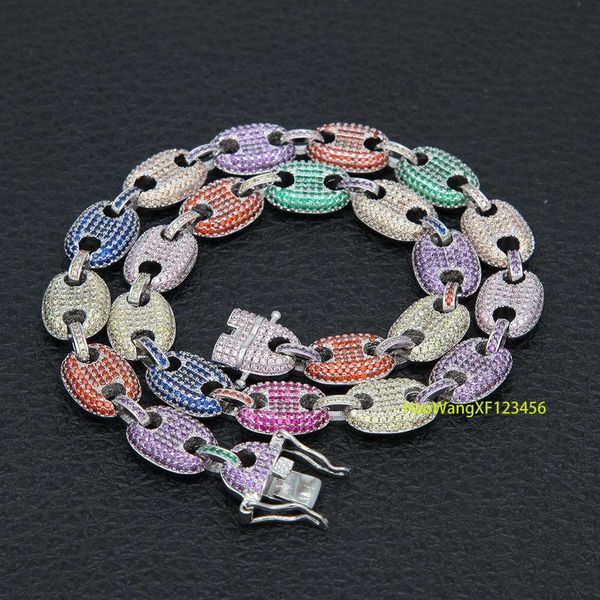 Iced Diamond Coffee Bean Necklace Pig Nose Chain Mens Hip Hop Wholesale Bling Copper designer Jewelry