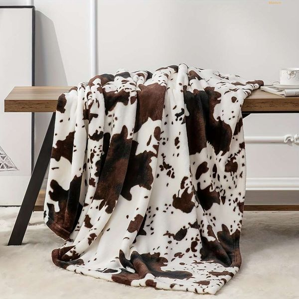 Plush 1pc Print Flannel Fleece Soft Warm Blanket Lightweight Blankets and Throws Sofa Couch Bed Home Decorative Cow Gift Throw for All Seaso