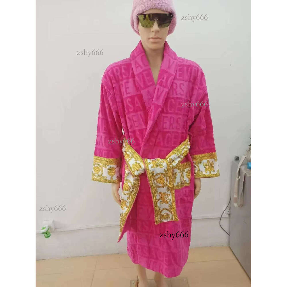 Jacquard Sleepwear Gown Vintage Robe with Waist Belt Womens Winter Bath Robes Thick Dressing Gowns 8 color Mens Designer classic cotton bath