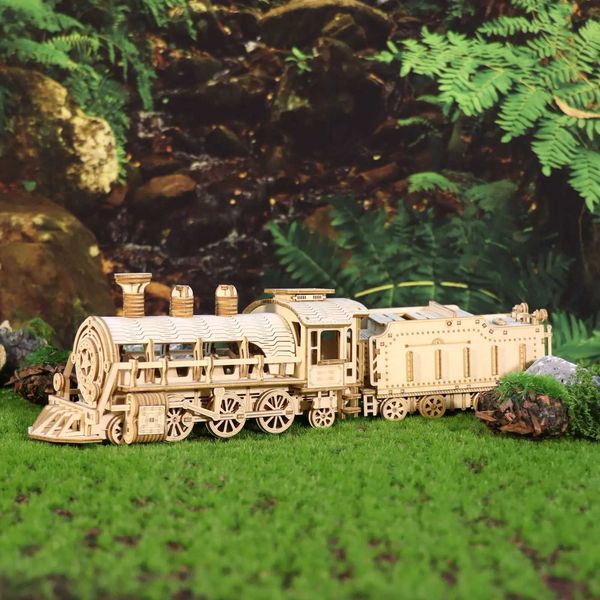 3D wooden puzzle mechanical train model kit brain teasing puzzle car building kit unique Christmas gift Y250108