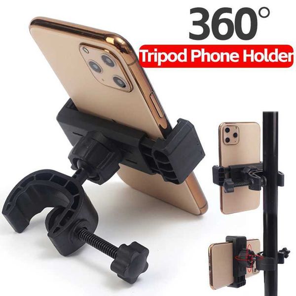 Cell Phone Mounts Holders 360 Degree Rotating Tripod Phone Holder Mount Stand Microphone Cellphone Support Clip on Type For All Smartphones