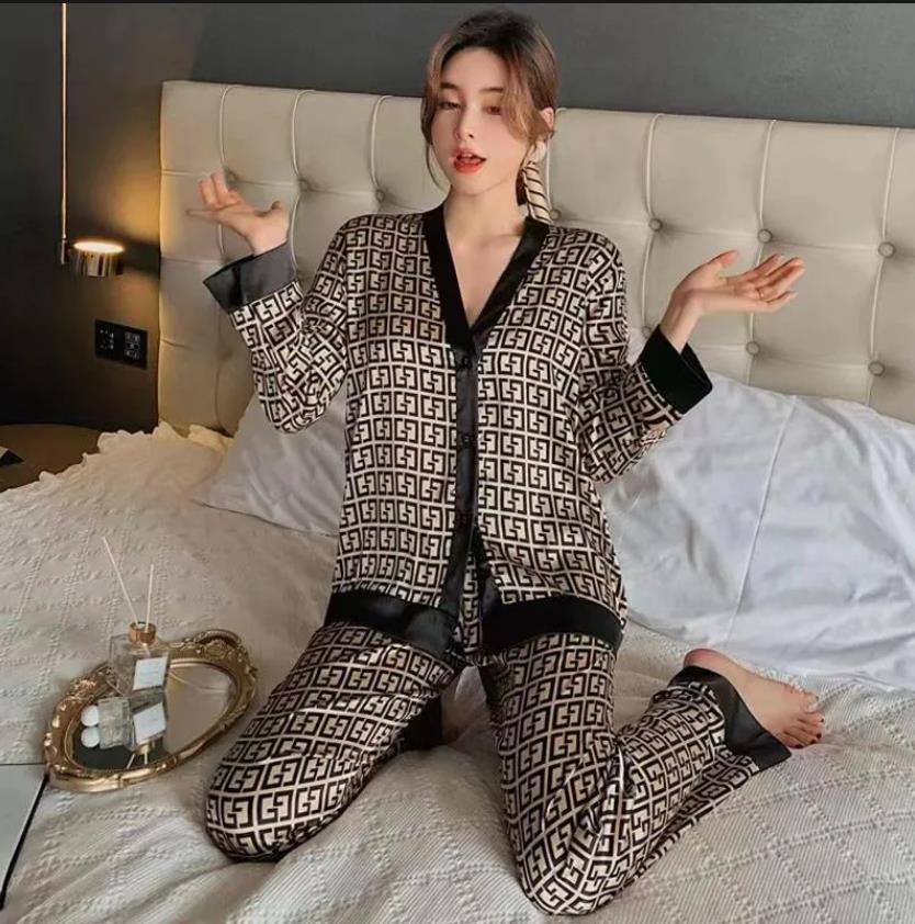 Women&#039;s Sleepwear Spring Autumn Satin Silk Pamas For Women Fashion Long Sleeve Pants High Grade Elegant Comfortable Lapel Loungewear