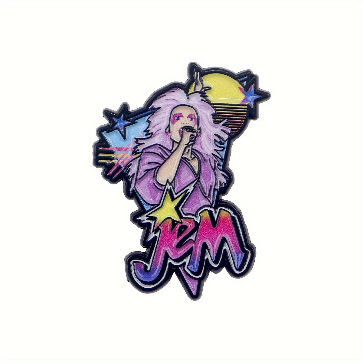 TEMU [retro Aesthetic] Retro-inspired "km" Enamel Pin With Microphone & Stars - Vibrant Alloy Lapel Brooch For Backpacks & Clothes, Perfect Jewelry