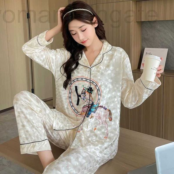 Sleepwear Womens designer German veet pamas autumn and winter womens long sleeved 2023 new sweet cardigan casual wear home clothing warm set
