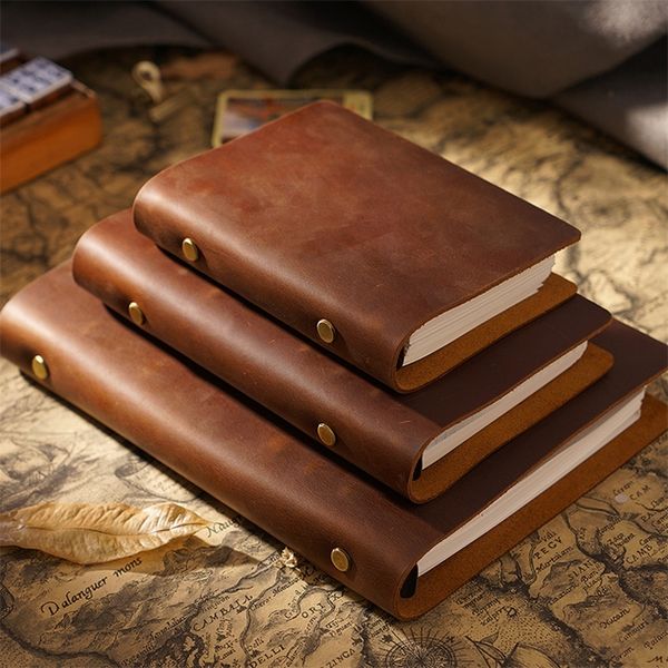 Notepads Retro Real Cow Leather Cover Notebook 48 Papers Small Medium Big Size Note Book DIY Diary Handmade Notepad Office School Gift 22091