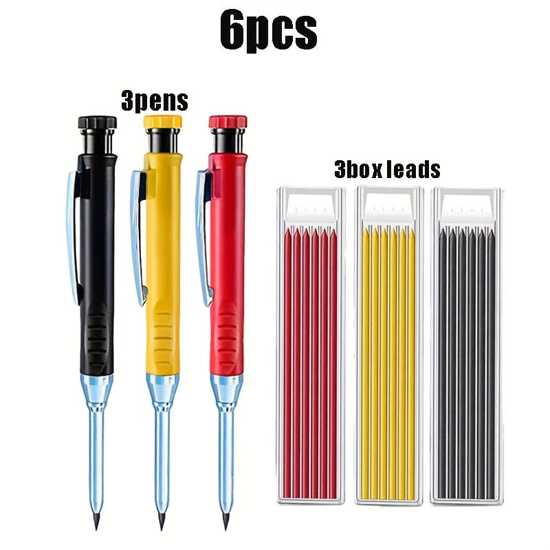 TEMU 2.8mm Metal Long Tip Woodworking Mechanical Pencils Set, 3 Colors Deep Hole Scribing Woodworking Pencils, Engineering Drawing Scribing Pencils