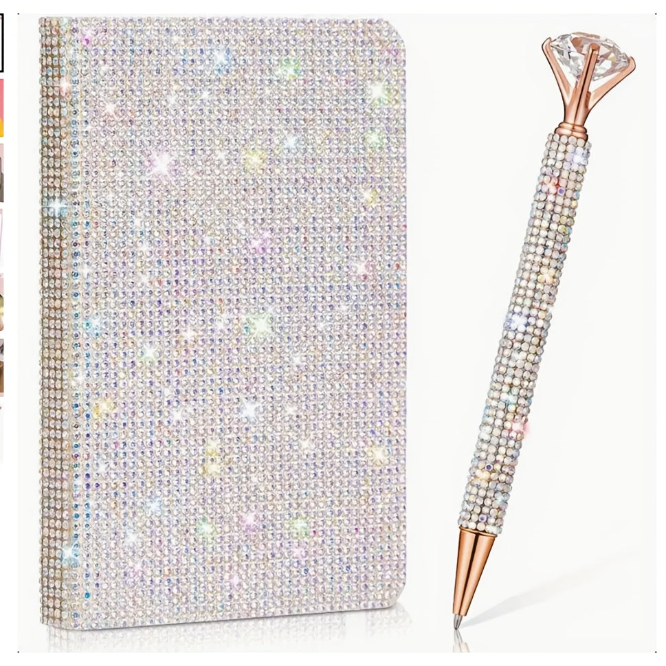 TEMU Diamond Notebook Set Sparkling Pocket Notebook Mini Diamond Hard Cover A6 Sparkling Diary Office Desktop Accessories Women's Products