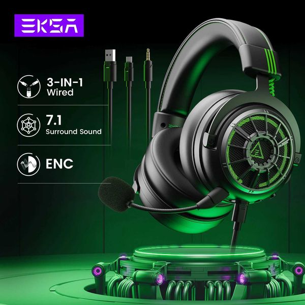 Headsets EKSA E5000 Pro gaming headset for PC-4-Xbox-Switch 7.1 wired headset gaming console with ENC microphone USB-Type C-3.5mm detachable