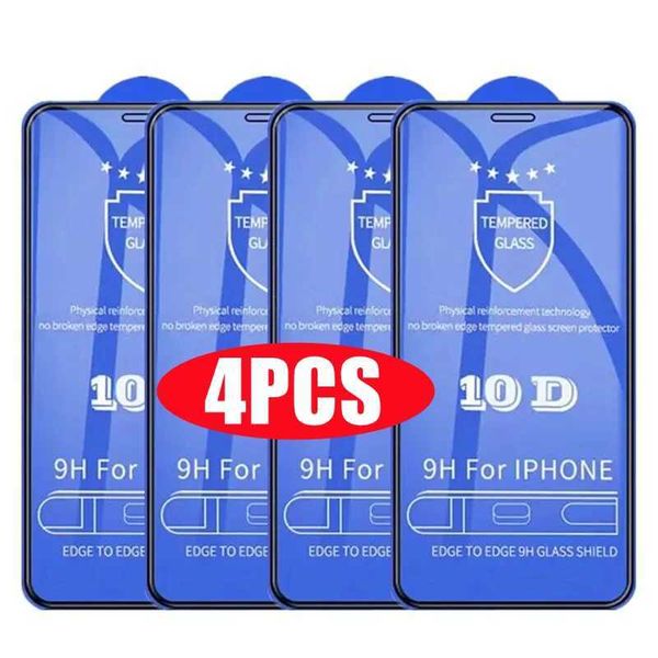 4pcs 10D tempered glass suitable for iPhone 14 11 13 Pro Max Mini 7 8 Plus full screen protector suitable for iPhone 15 Pro X XR XS Max M250