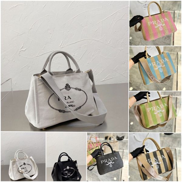 canvas Totes Bag Letter Shopping Bags Canvas Designer Women Straw Knitting Handbags Summer Beach Shoulder Bags Large Casual Tote W661