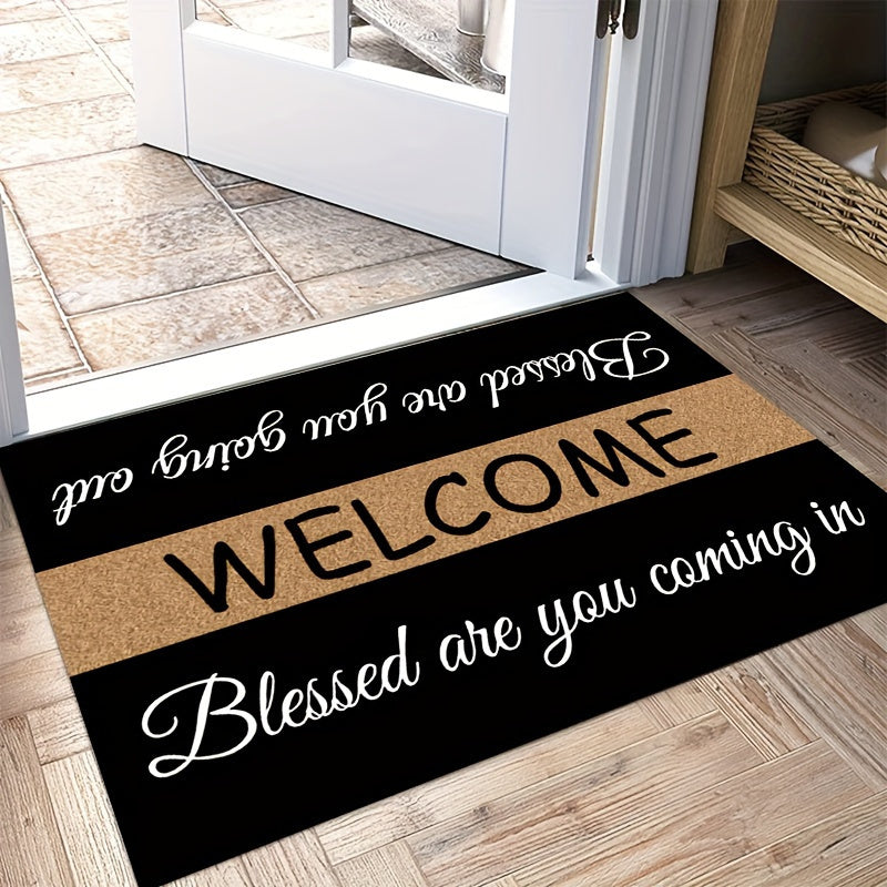 TEMU Non-slip Welcome Floor Mat-"welcome" Design, Flannel Floor Mat, Black And Golden , Suitable For Bedroom, Living Room, Kitchen, Bathroom, Front