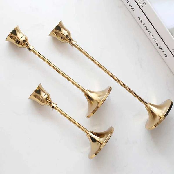 Candle Holders 3Pcs-Set European style Metal Candle Holders Simple Golden Wedding Decoration Bar Party Living Room Decor Candlestick Home De