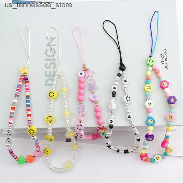 Cell Phone Straps Charms Fashion Charm Pearl Clay Beaded Mobile Phone Chain Acrylic Cartoon Phone Jewelry Women Girls Anti Lost Telephone La
