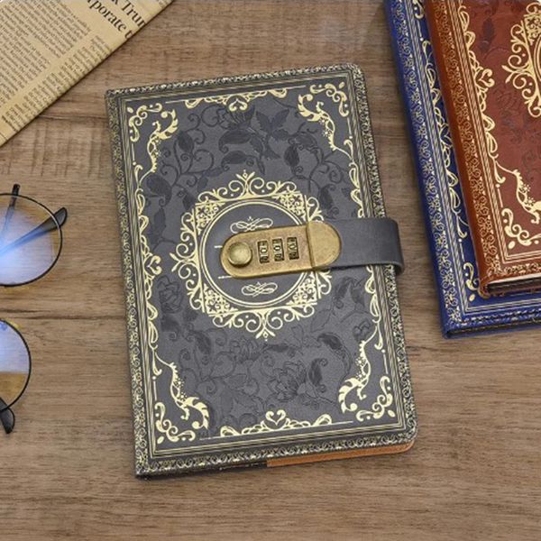 wholesale Vintage Password Notebook A5 Portable Diary With Lock Student Note Stationery PU Leather Notepad Creative Secret Ledger Book 24071