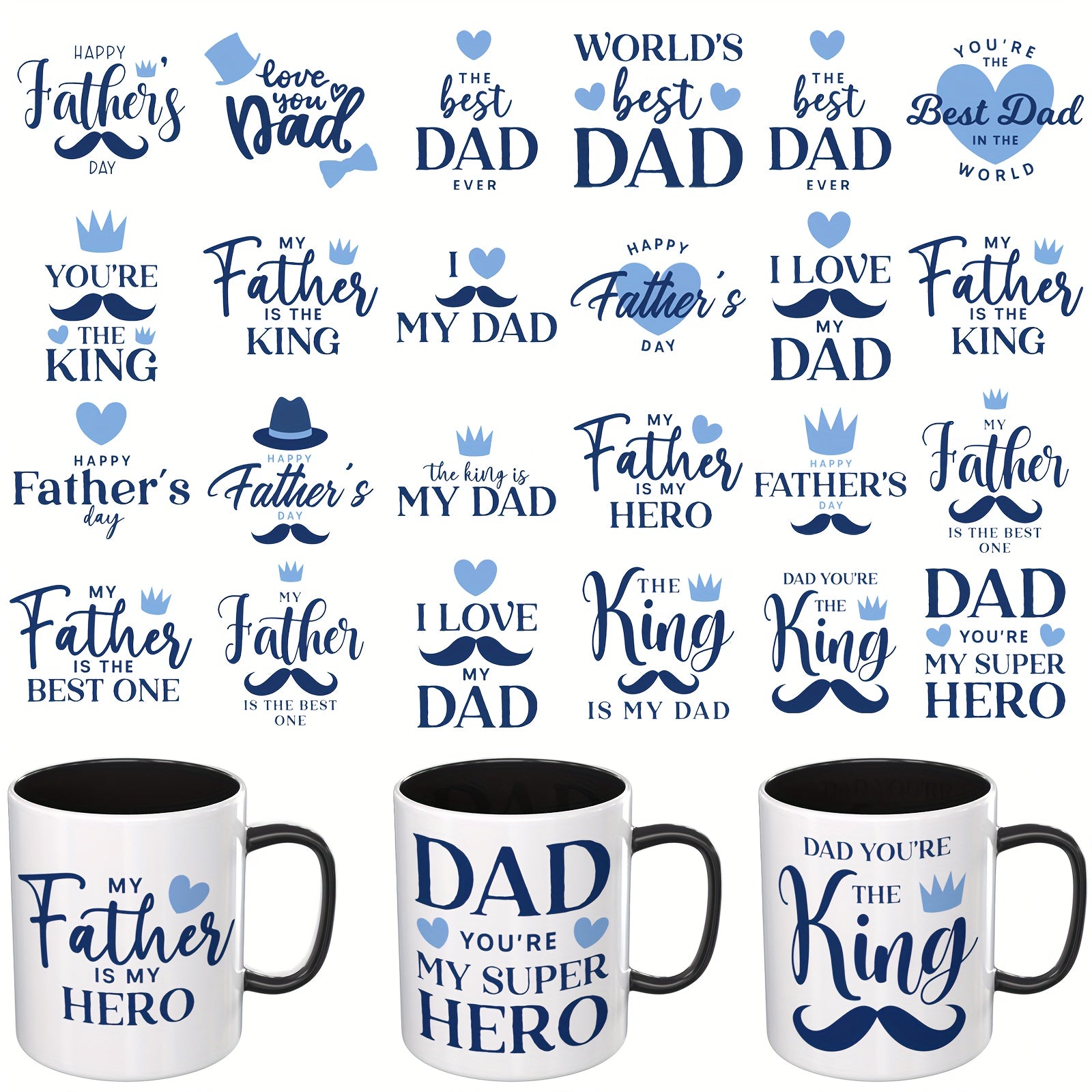 TEMU 24pcs Dorsbaby Uv Dtf Cup Wraps - Father's Day Gift, Dad- (dad, King, Hero) - Compatible With Mugs, Cups, Crafts - Uv Transfer Paper For Diy