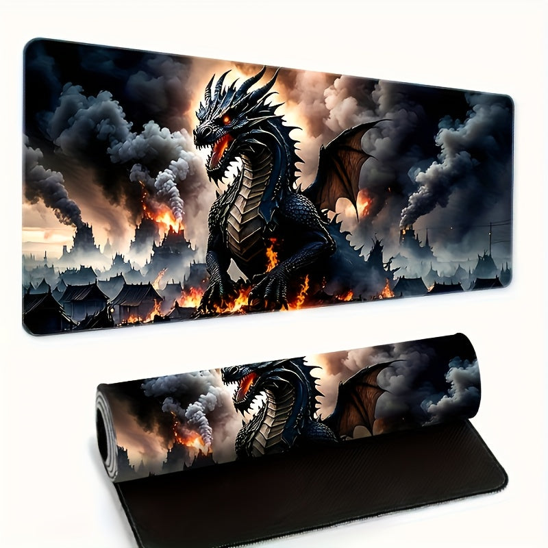 TEMU Extra-large Dragon Design Mouse Pad - Non-slip, Durable Stitched Edges, High-definition , For Gaming & Office Use, Perfect Gift For Gamers And