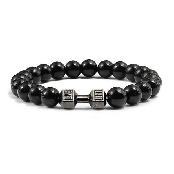 Gym Dumbbells Beads Bracelet Natural Stone Barbell Energy Weights Bracelets For Women Men Couple Wristband Fashion Jewelry GiftX240912