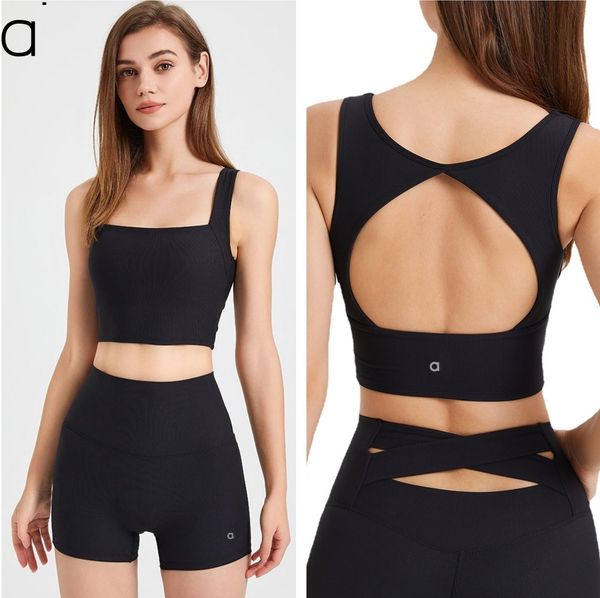 A200 Yoga Soft Top +Shorts Set Fixed Cup Bra Tank Women Sports Underwear with Beauty Back and Seamless Yoga Shorts