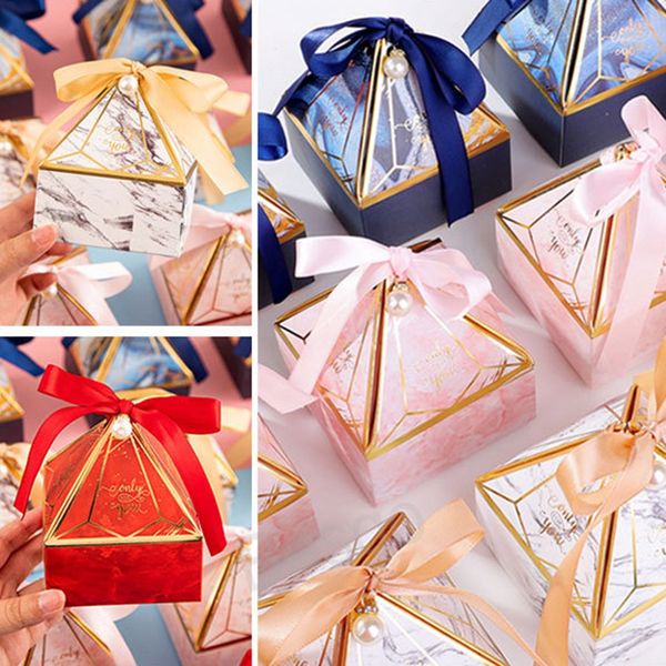 Pearl Silk Ribbon Gift Wrap Boxes Gem Tower Bronzing Candy Box Wedding Baby Shower Gift Paper Box Chocolate Packaging Boxes BH8385 TQQ