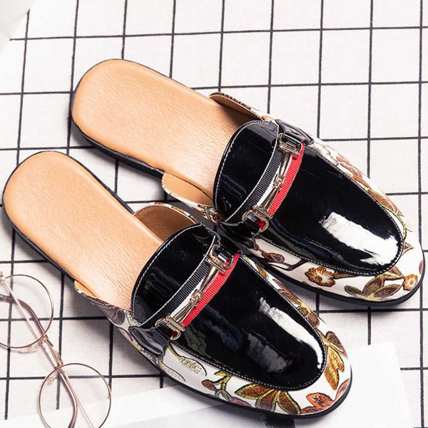 Men Dress Shoes Summer Leather Shoes Slippers Mens Lazy Casual Shoes Cool Slippers One Foot And Half Slippers Trendy Small Leather Shoes 241