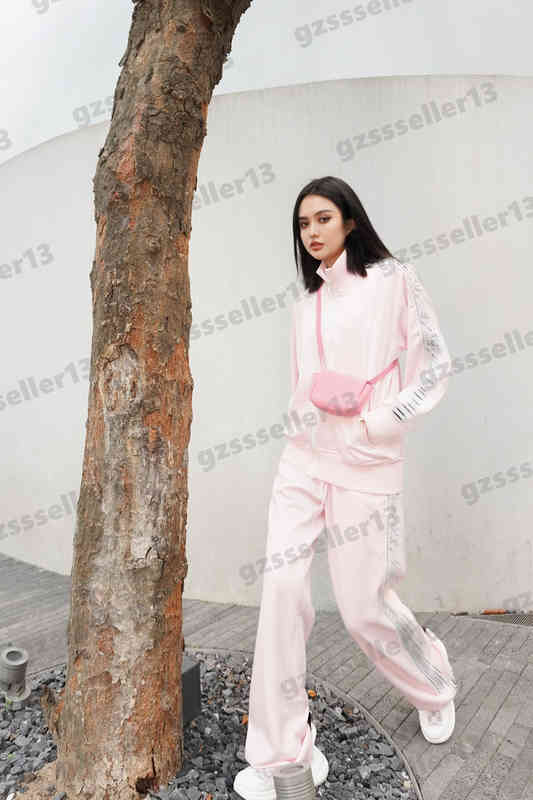 Womens Tracksuit Jogging Suit Ribbon Stitching Design Two Piece Sets Fashion Brand Zip Cardigan Stand Collar Jacket And Sports Pants Tracksuits 0912