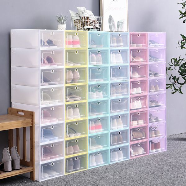 Clear Plastic Shoe Box Dustproof Sneaker Storage Organizer Flip Transparent High Heels Boxes Candy Color Stackable Shoes Containers Case DH5