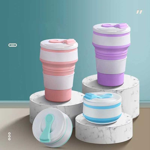 350ml -500ml Camping Telescopic Folding Sports Outdoors Kitchen Dining Collapsible Silicone Cup Coffee Cups Drinking Mug Y240813