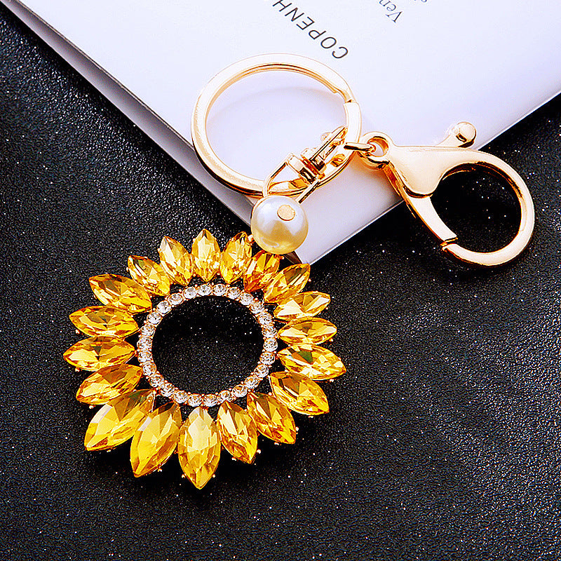 TEMU 1pc, -set Sunflower Car Keychain, Metal Cute Women's Bag Pendant, Key Chain Ring, Sunflower Hanging Jewelry.