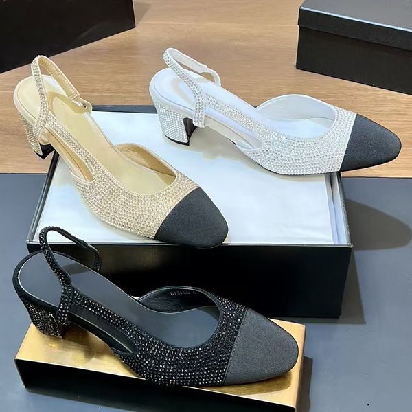 Designer Slingbacks high heels women sandal Dress Shoes leather formal shoes designer sandals 6.5cm 9cm Real leather Rhinestone Ballet Flats