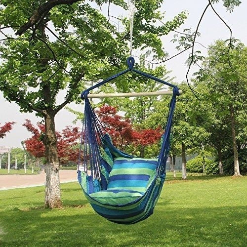Hammock Hanging Rope Chair Porch Swing Seat Patio Camping Blue
