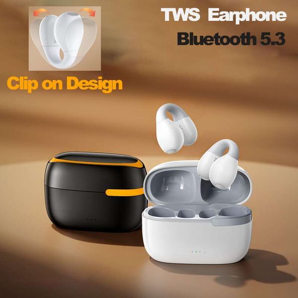 ANC TWS 5.3 sobre o clipe de ouvido nos fones de ouvido, vestindo fones de ouvido Bluetooth Sports sem fio