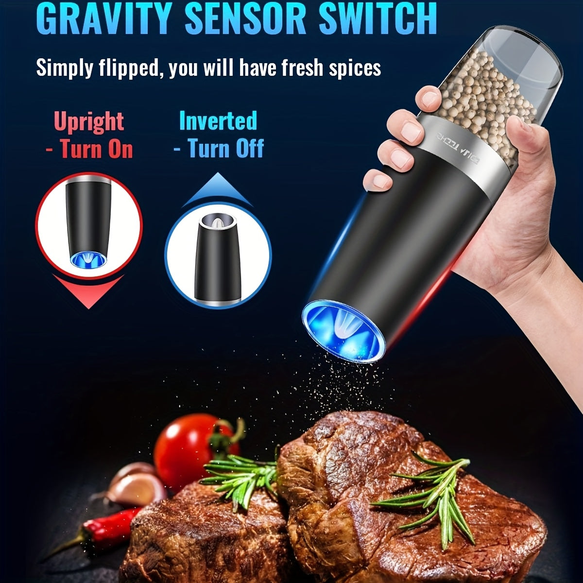 TEMU Electric Salt And Pepper Grinder Set, 110ml Larger Automatic Salt And Pepper Mill Grinder With 6 Adjustable Coarseness, Electric Salt And Pepper