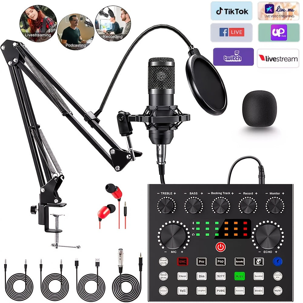 TEMU Podcast Equipment Package, Wired Microphone, V8s Voice Converter With , Studio Microphone, Recording, Gaming, And Live Streaming