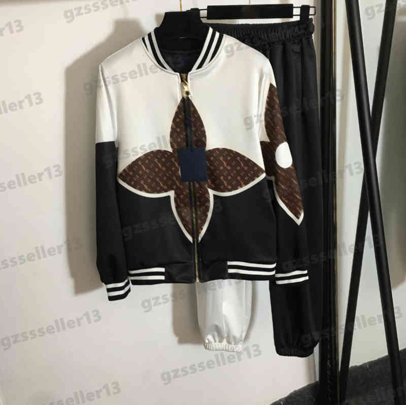 Designer Womens Tracksuits Fashion Logo Print Casual Two Piece Sets White Stand Collar Long Sleeve Jacket And High Waist Trousers Jogging Suit Size
