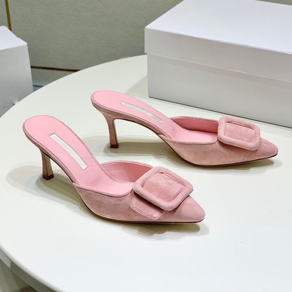 Suede slippers buckle decorative Muller Shoes womens designer Mid heel Scuffs Slippers Evening Dress shoes 65mm Sizes 35-42 With boxX240822